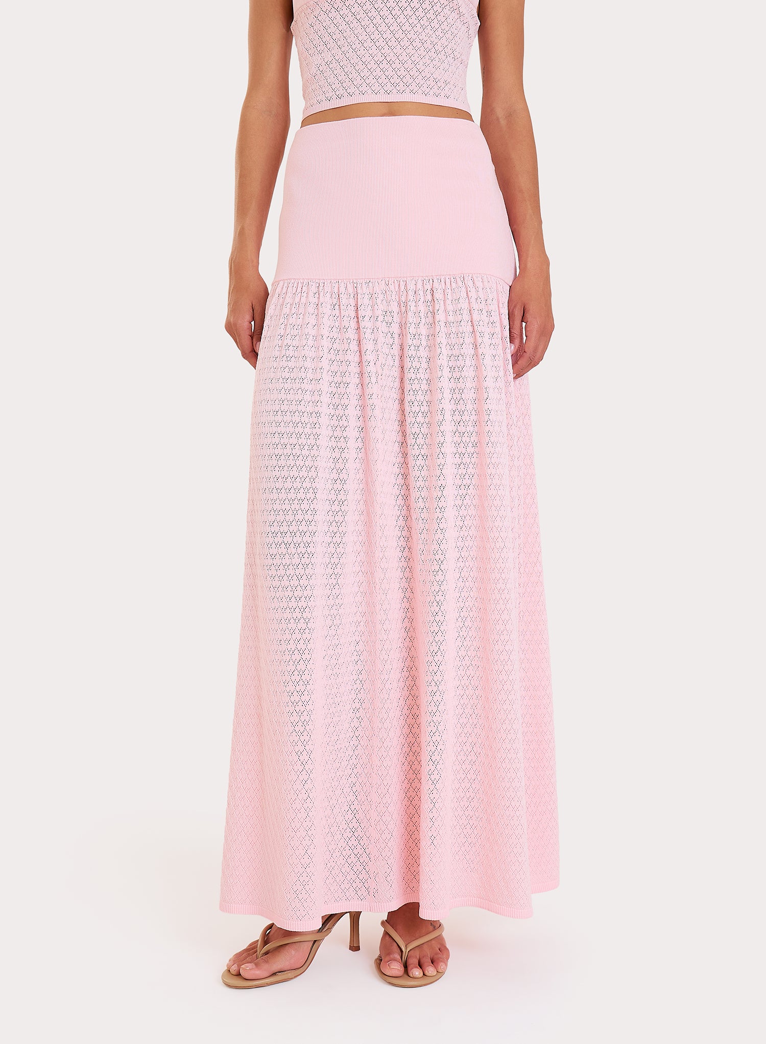 Pink Contrast Knit Drop Waist Maxi Skirt